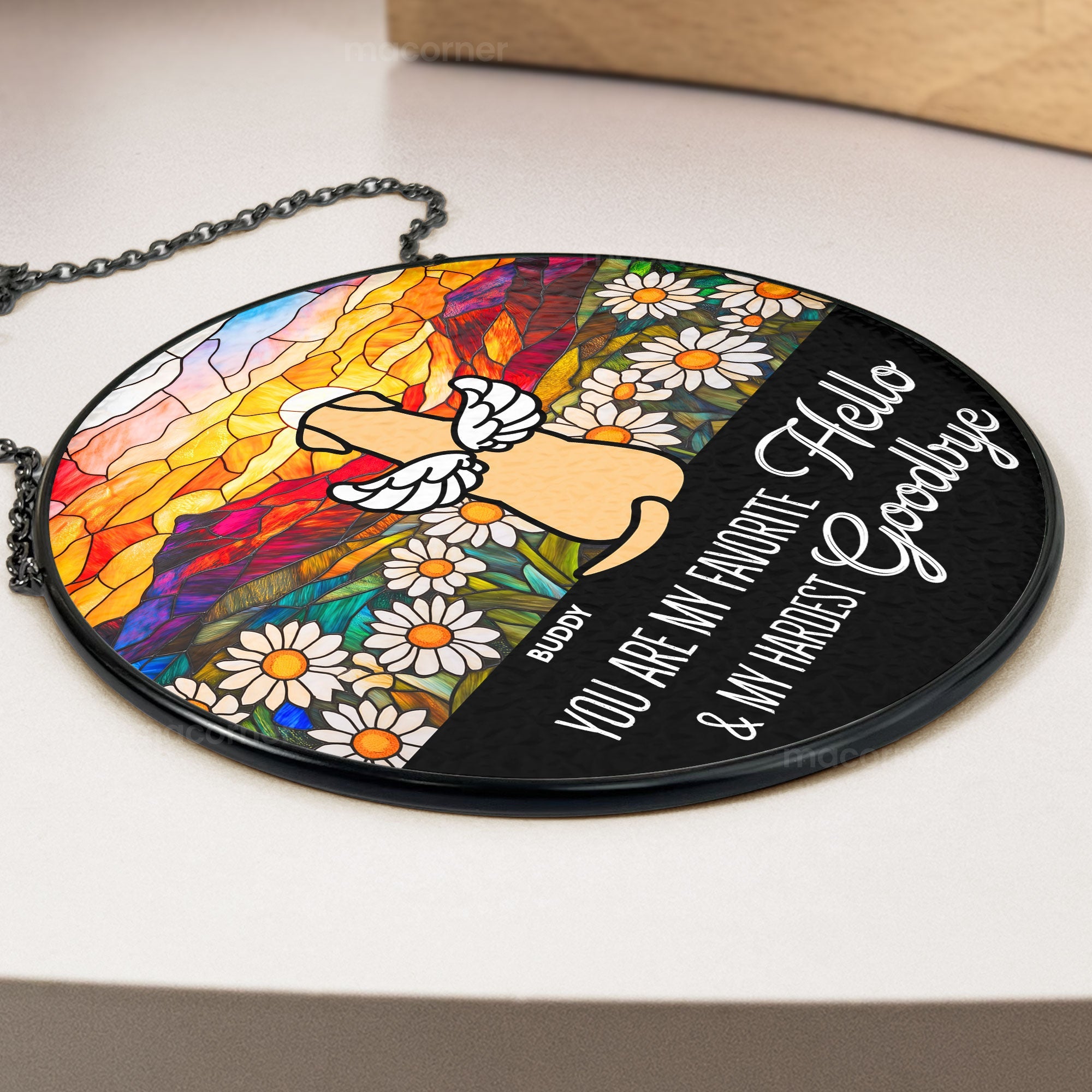 Favorite Hello Hardest Goodbye - Personalized Stained Glass Window Hanging Suncatcher