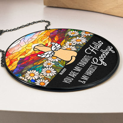 Favorite Hello Hardest Goodbye - Personalized Stained Glass Window Hanging Suncatcher