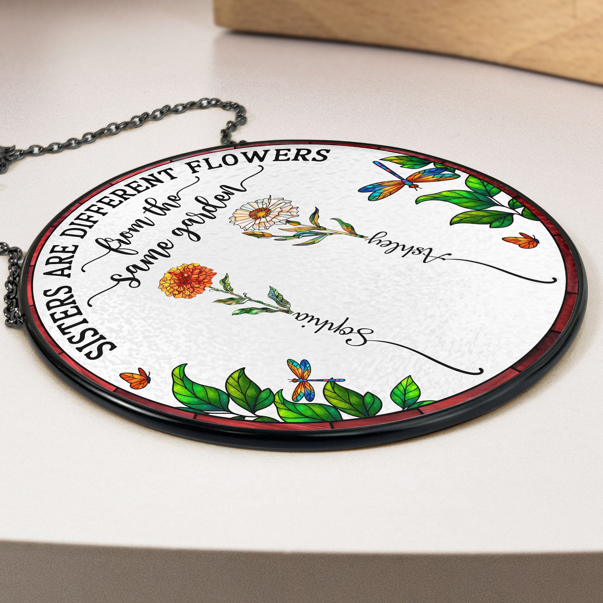 Flowers From Same Garden - Personalized Stained Glass Window Hanging Suncatcher