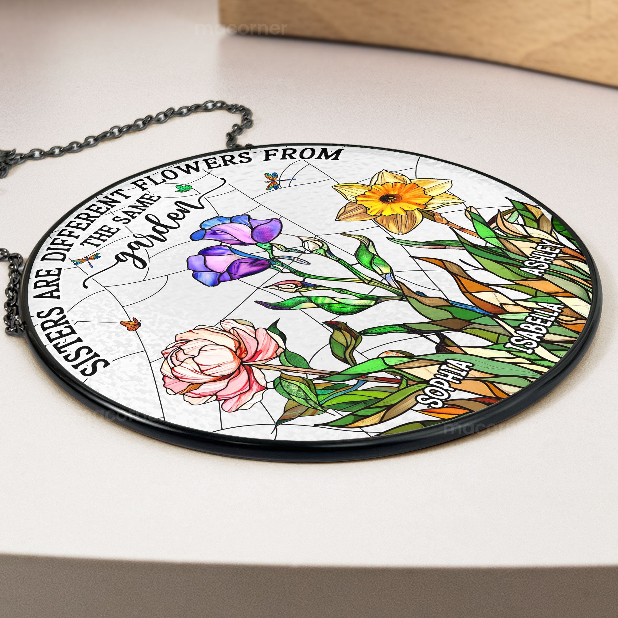 Flowers From The Same Garden - Personalized Stained Glass Window Hanging Suncatcher