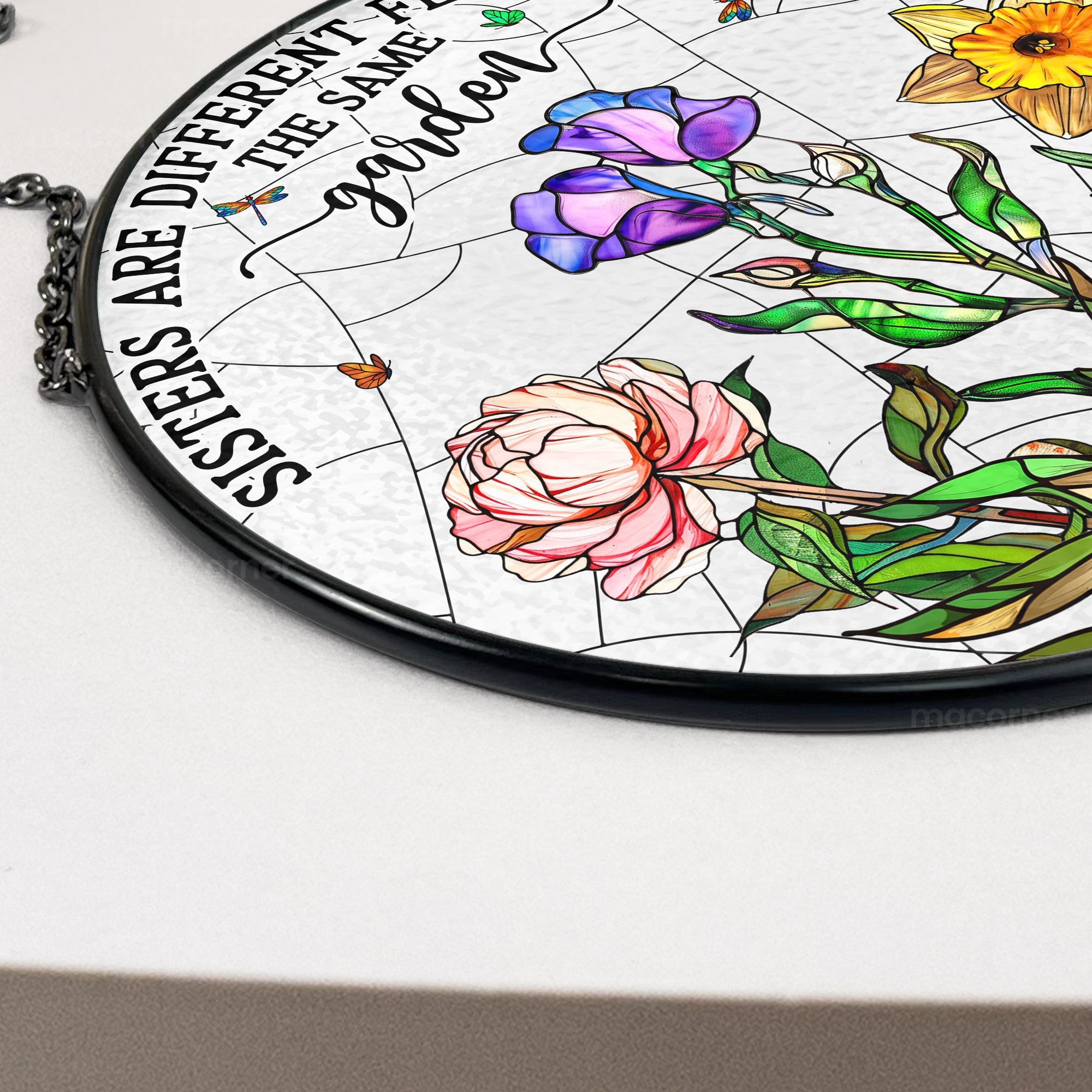 Flowers From The Same Garden - Personalized Stained Glass Window Hanging Suncatcher