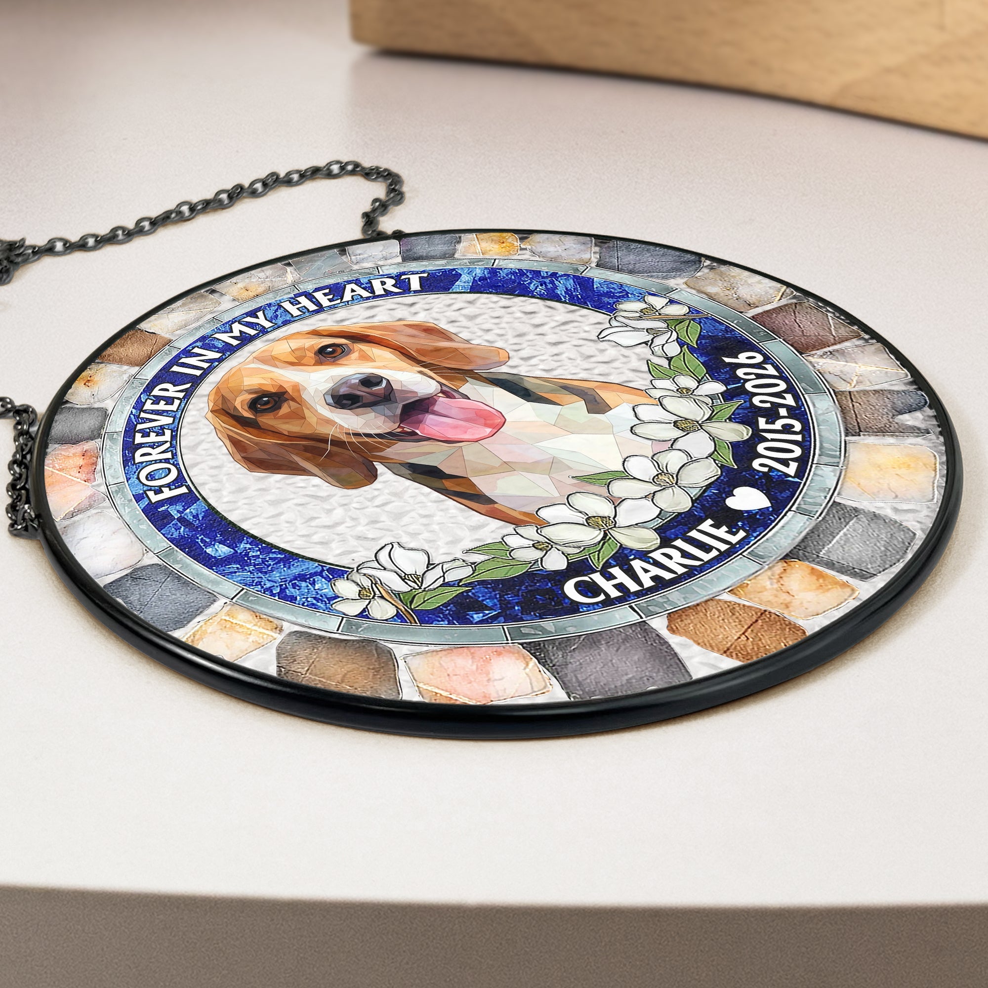 Forever In My Heart Custom Pet Photo Stained Glass Style - Personalized Window Haning Suncatcher