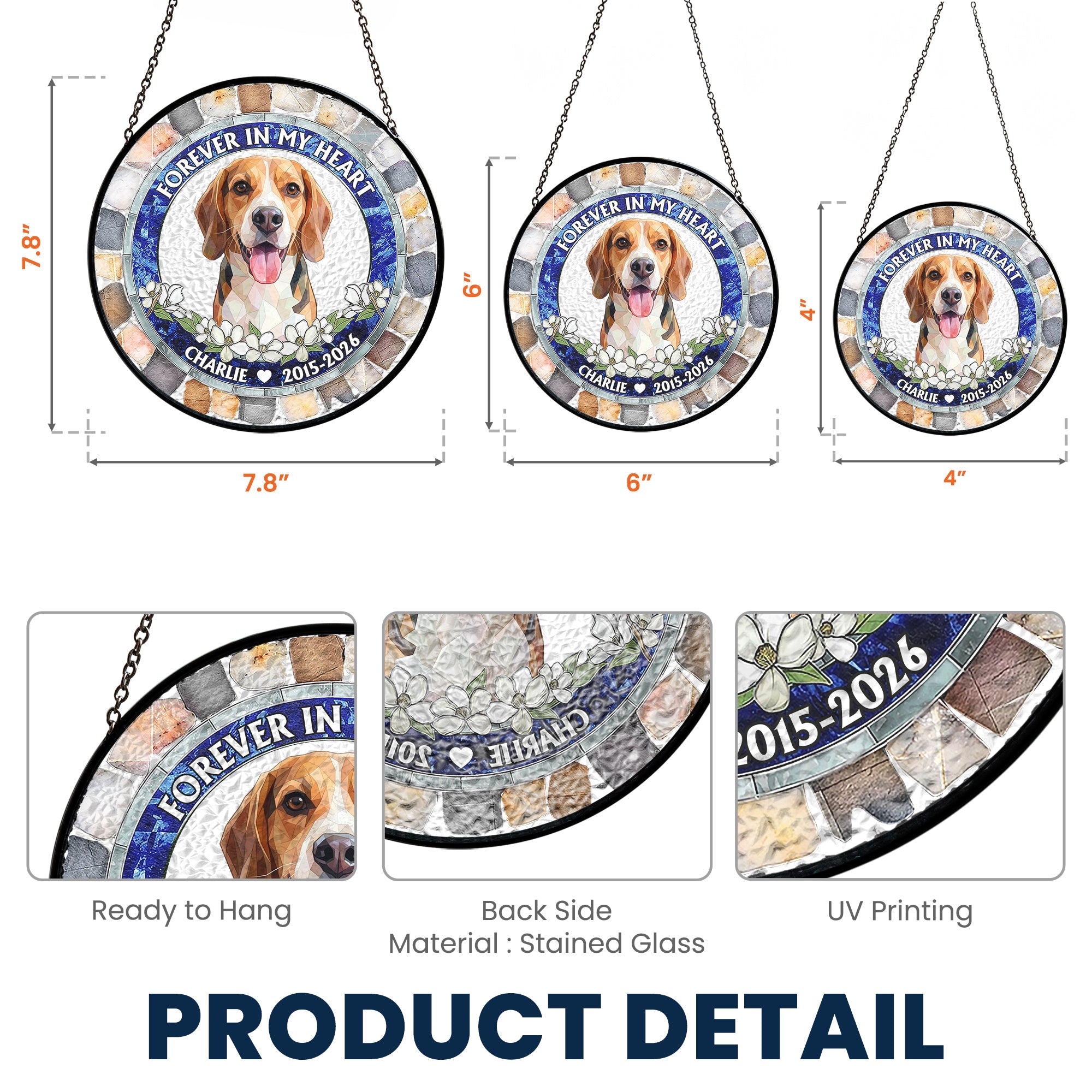 Forever In My Heart Custom Pet Photo Stained Glass Style - Personalized Window Haning Suncatcher
