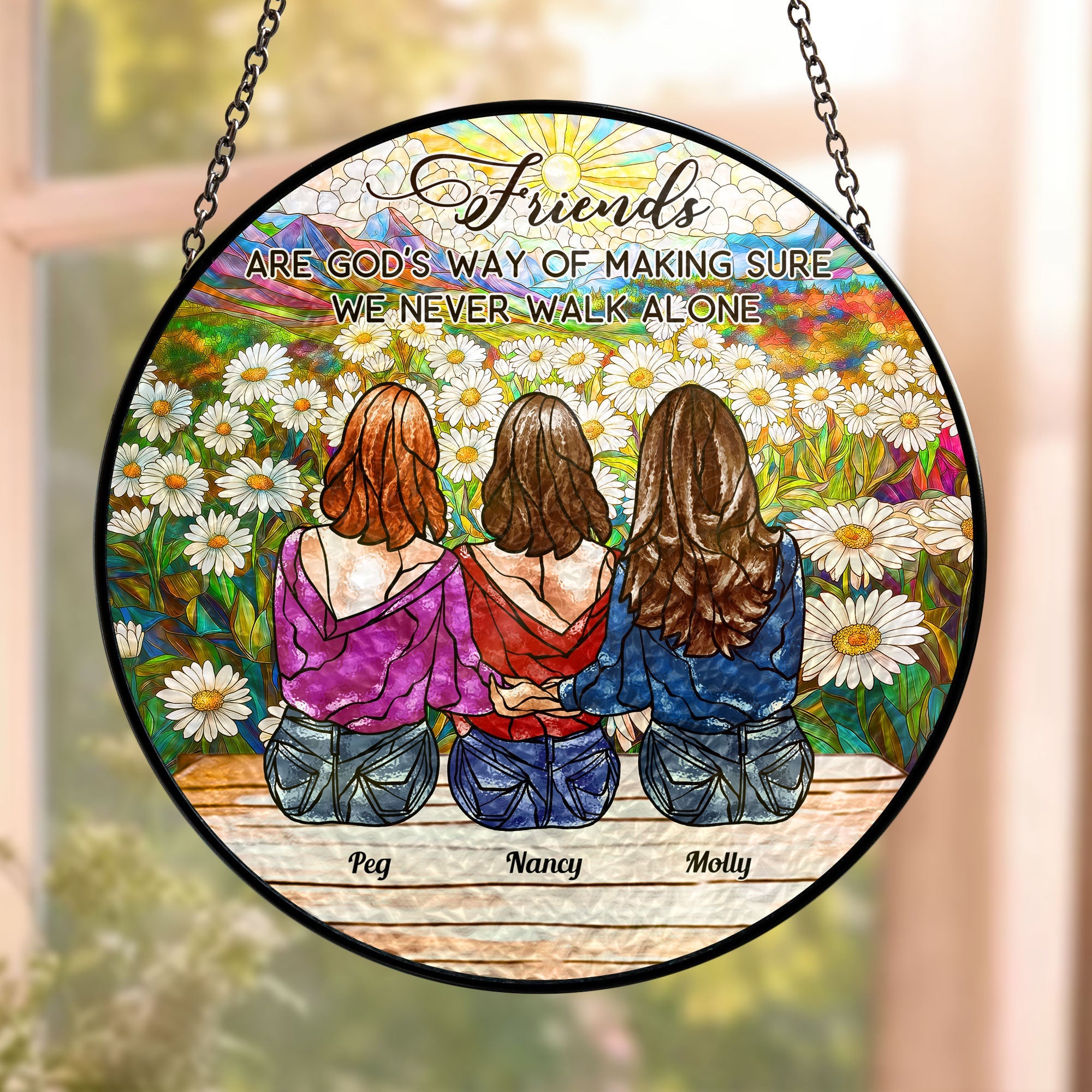 Friends Are God's Way Of - Personalized Stained Glass Window Hanging Suncatcher