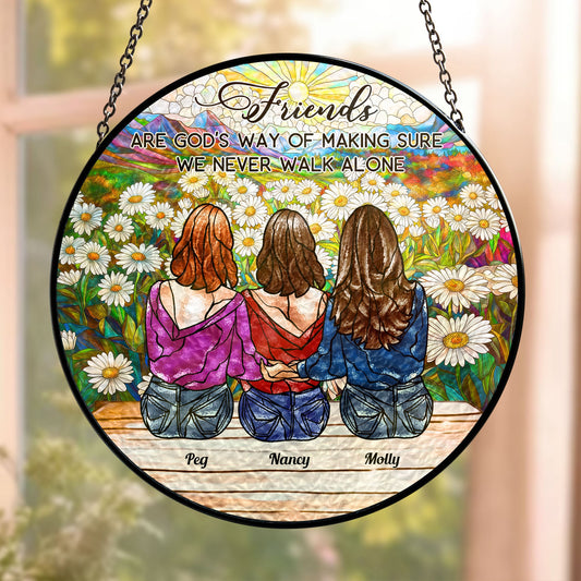 Friends Are God's Way Of - Personalized Stained Glass Window Hanging Suncatcher