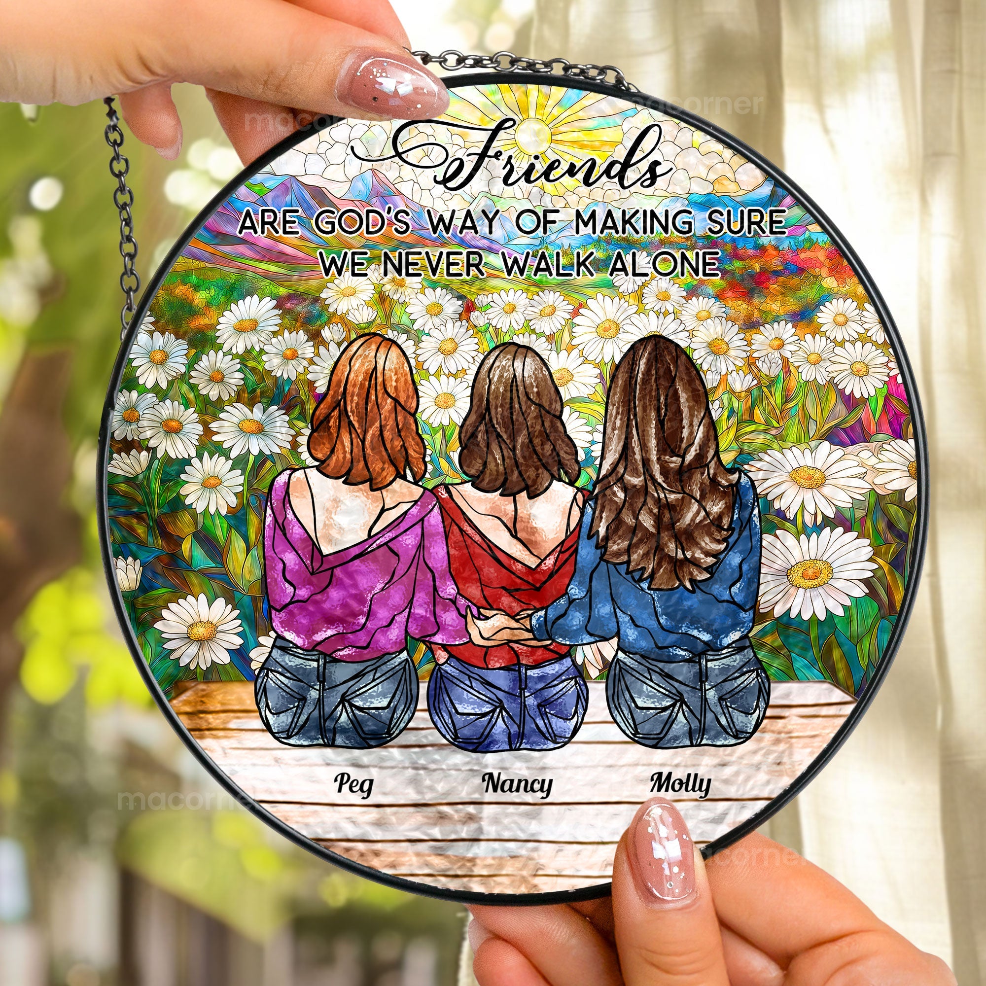 Friends Are God's Way Of - Personalized Stained Glass Window Hanging Suncatcher