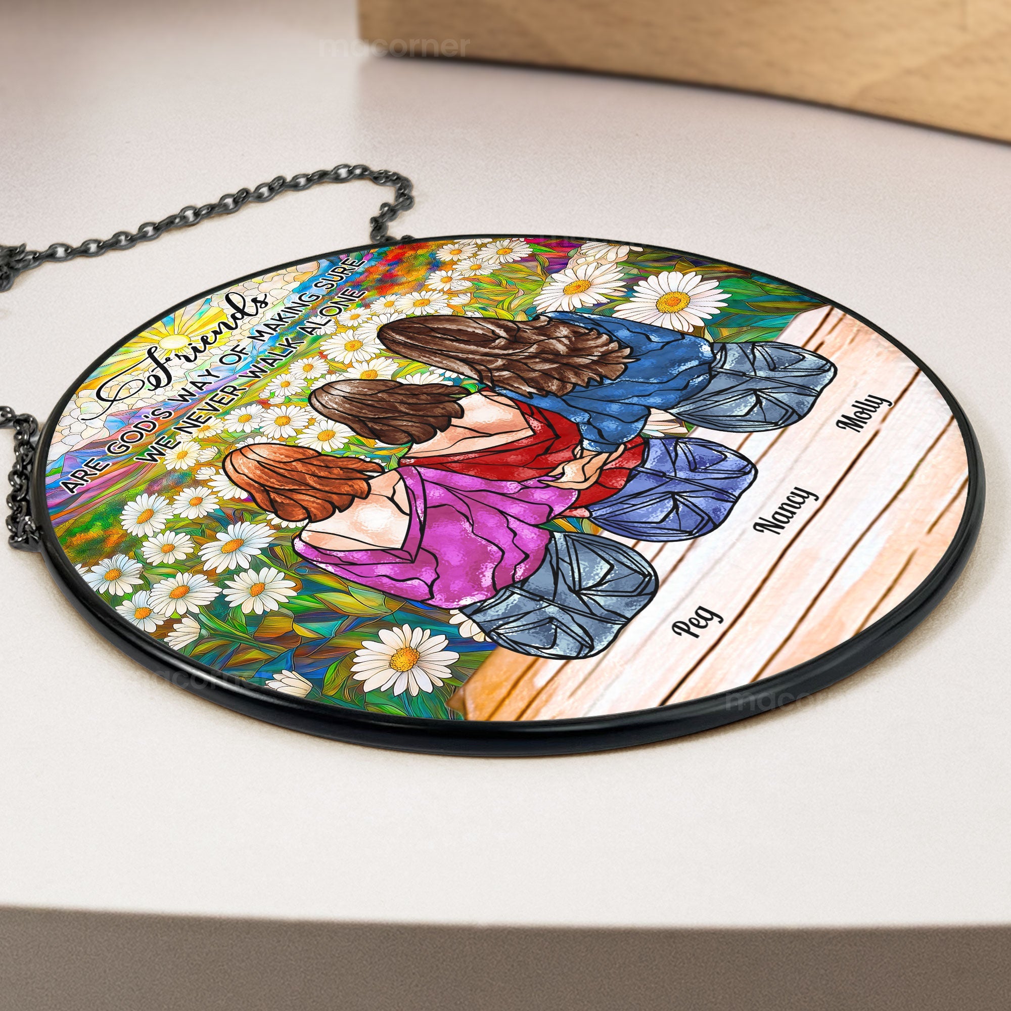 Friends Are God's Way Of - Personalized Stained Glass Window Hanging Suncatcher