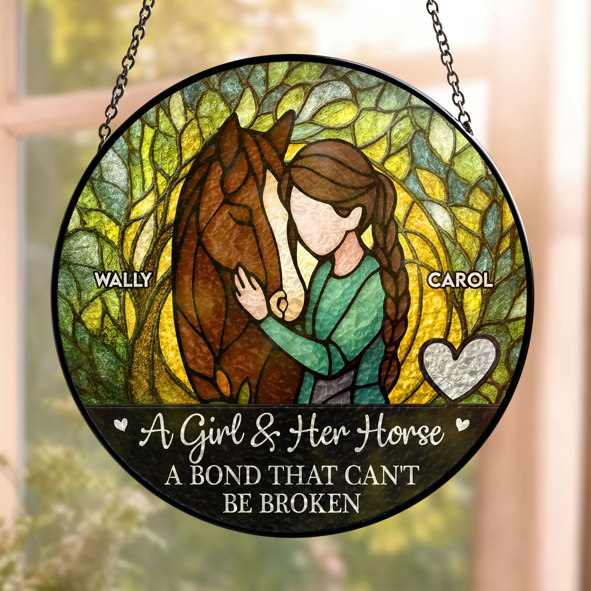 Girl & Horse A Bond Can't Be Broken - Personalized Stained Glass Window Hanging Suncatcher