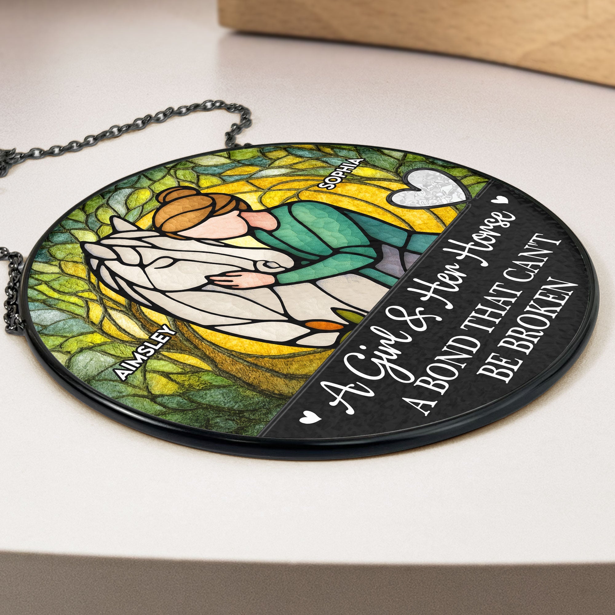Girl & Horse A Bond Can't Be Broken - Personalized Stained Glass Window Hanging Suncatcher
