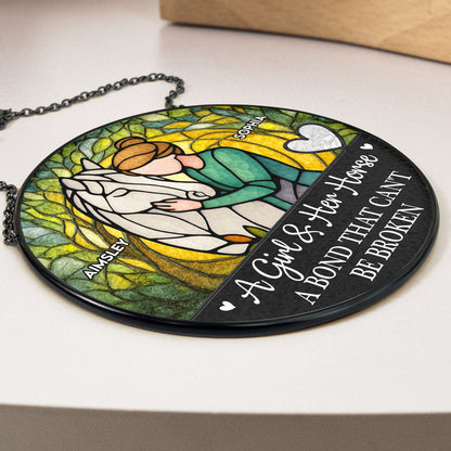 Personalized Girl and Horse Stained Glass Window Hanging Suncatcher