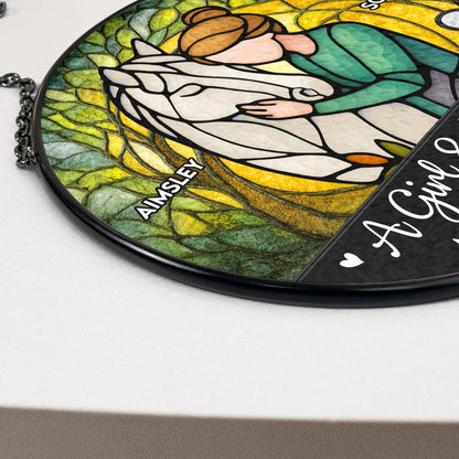 Personalized Girl and Horse Stained Glass Window Hanging Suncatcher