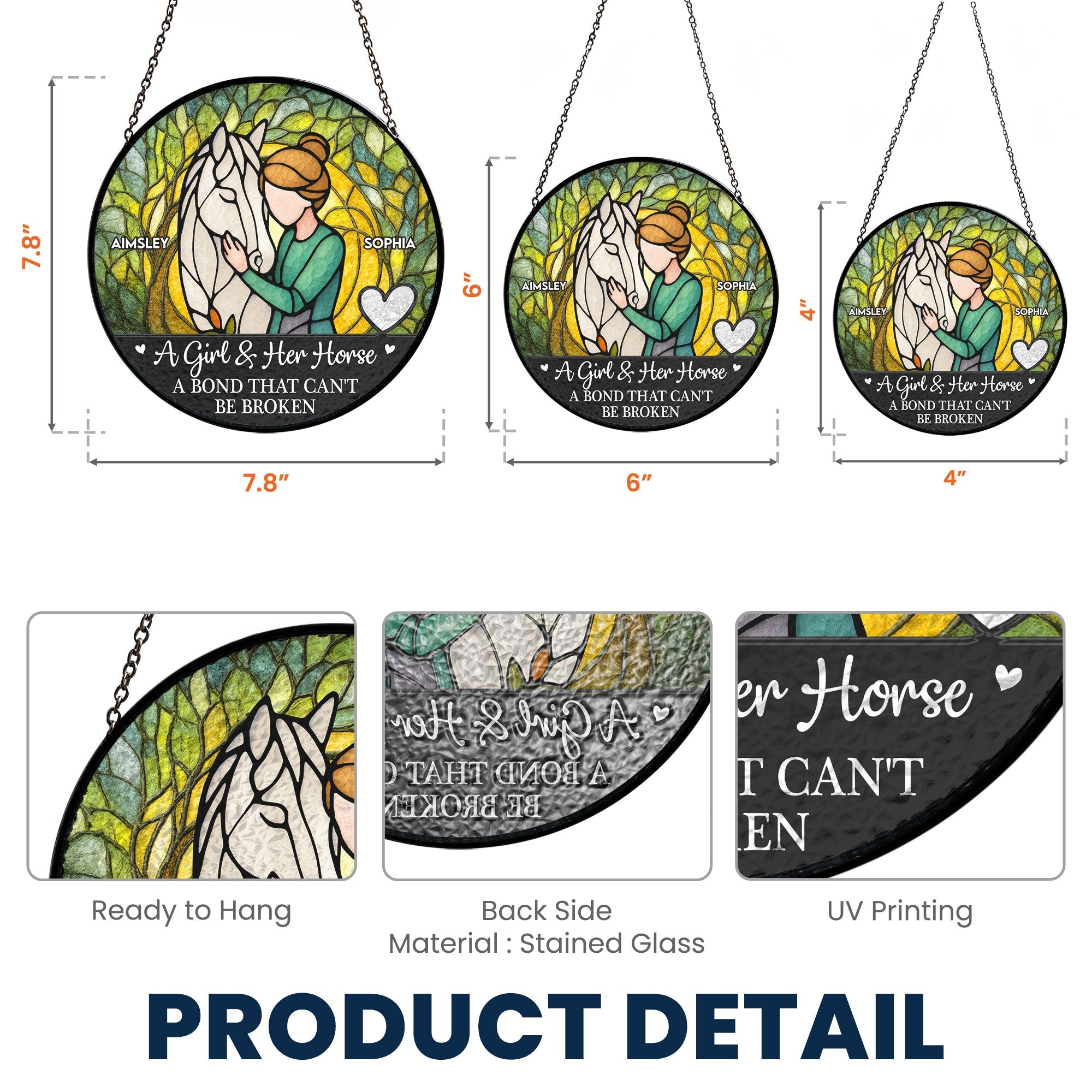 Girl & Horse A Bond Can't Be Broken - Personalized Stained Glass Window Hanging Suncatcher