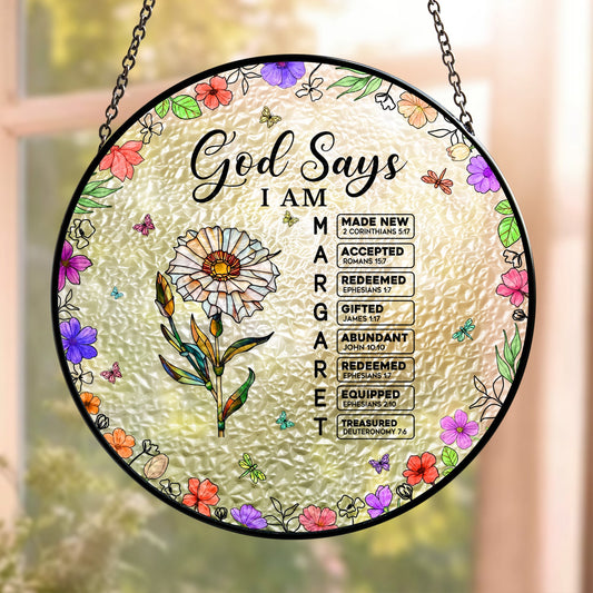 Personalized “God Says I Am” Bible Name Letter Stained Glass Suncatcher