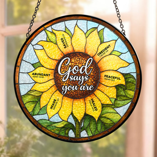 Personalized “God Says You Are” Bible Stained Glass Window Hanging Suncatcher