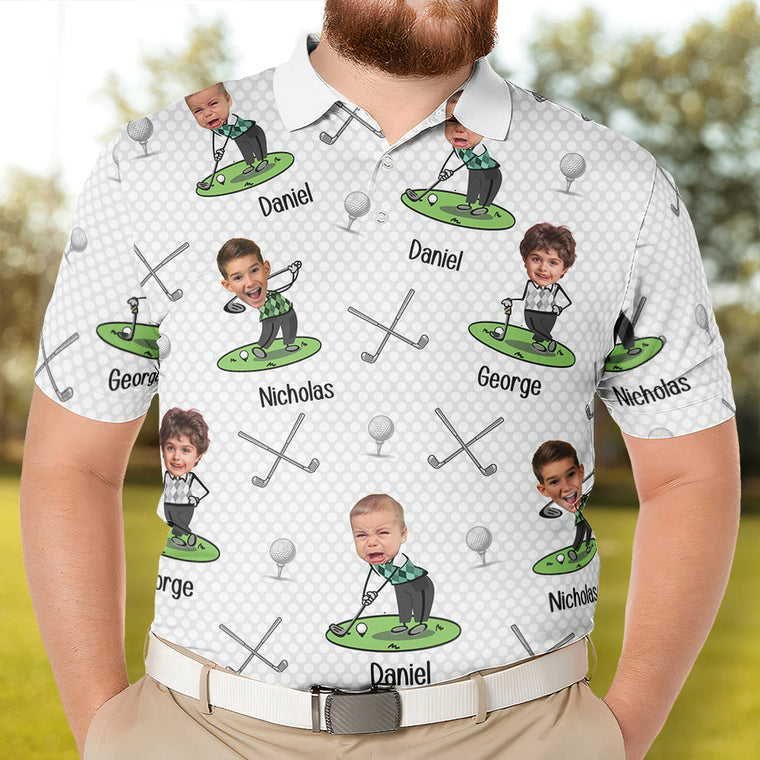 Golf Lovers Golf Dad Custom Funny Face - Personalized Photo Polo Shirt