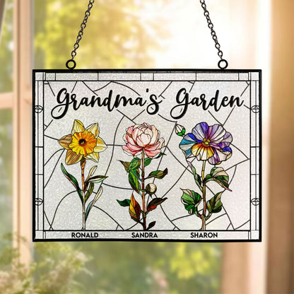 Grandma's Garden - New Version - Personalized Stained Glass Suncatcher - Gift For Grandma