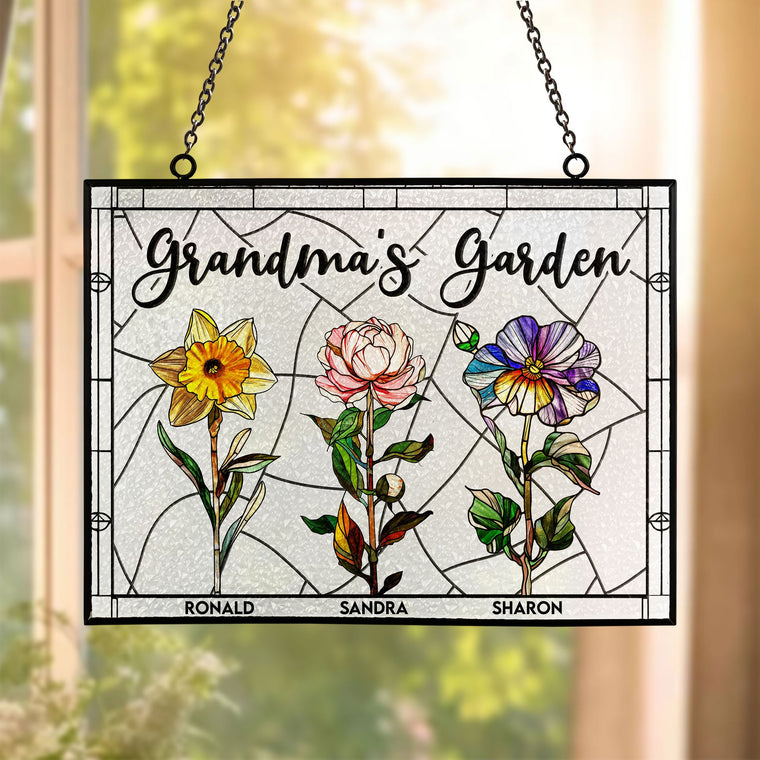 Grandma's Garden - New Version - Personalized Stained Glass Suncatcher - Gift For Grandma