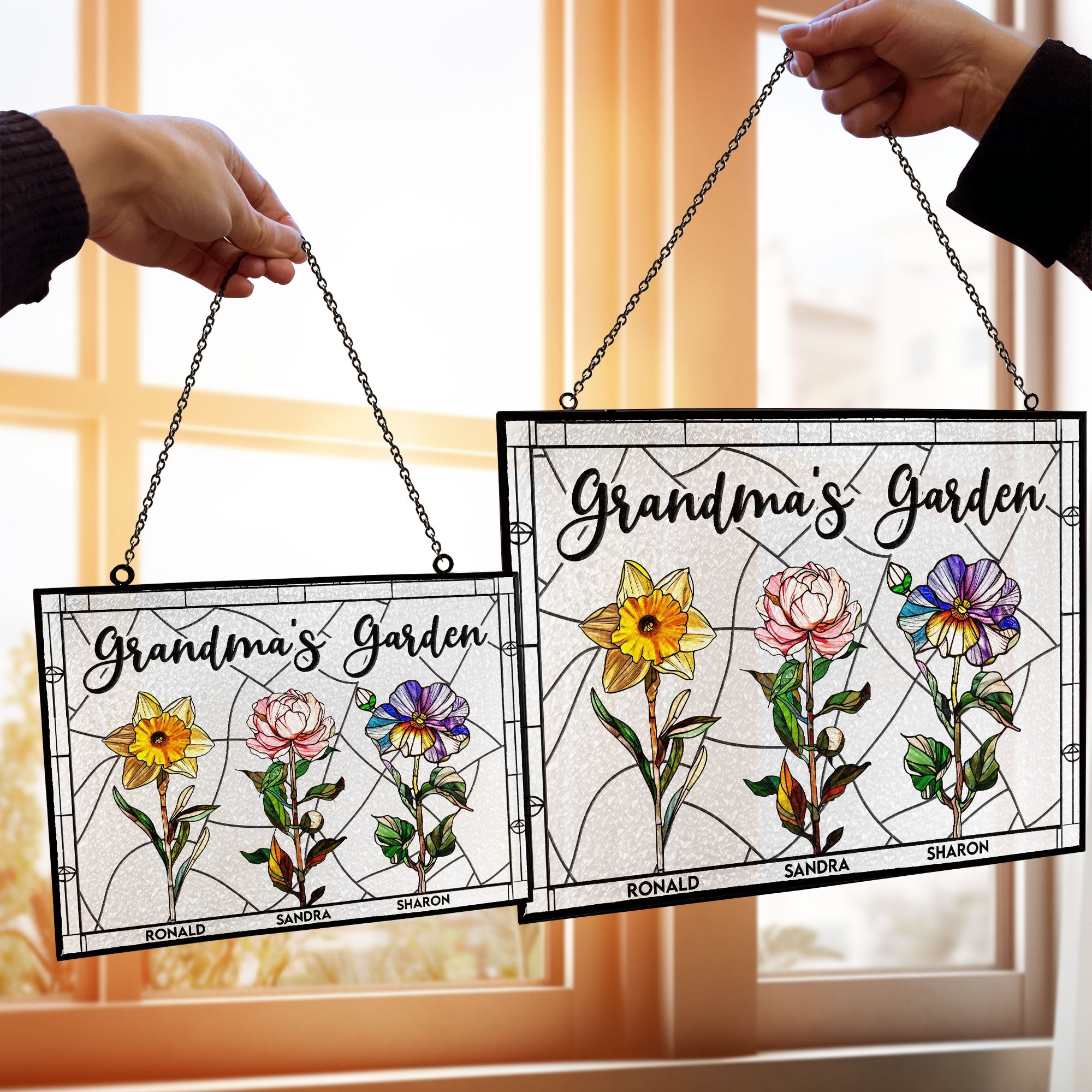 Grandma's Garden - New Version - Personalized Stained Glass Suncatcher - Gift For Grandma