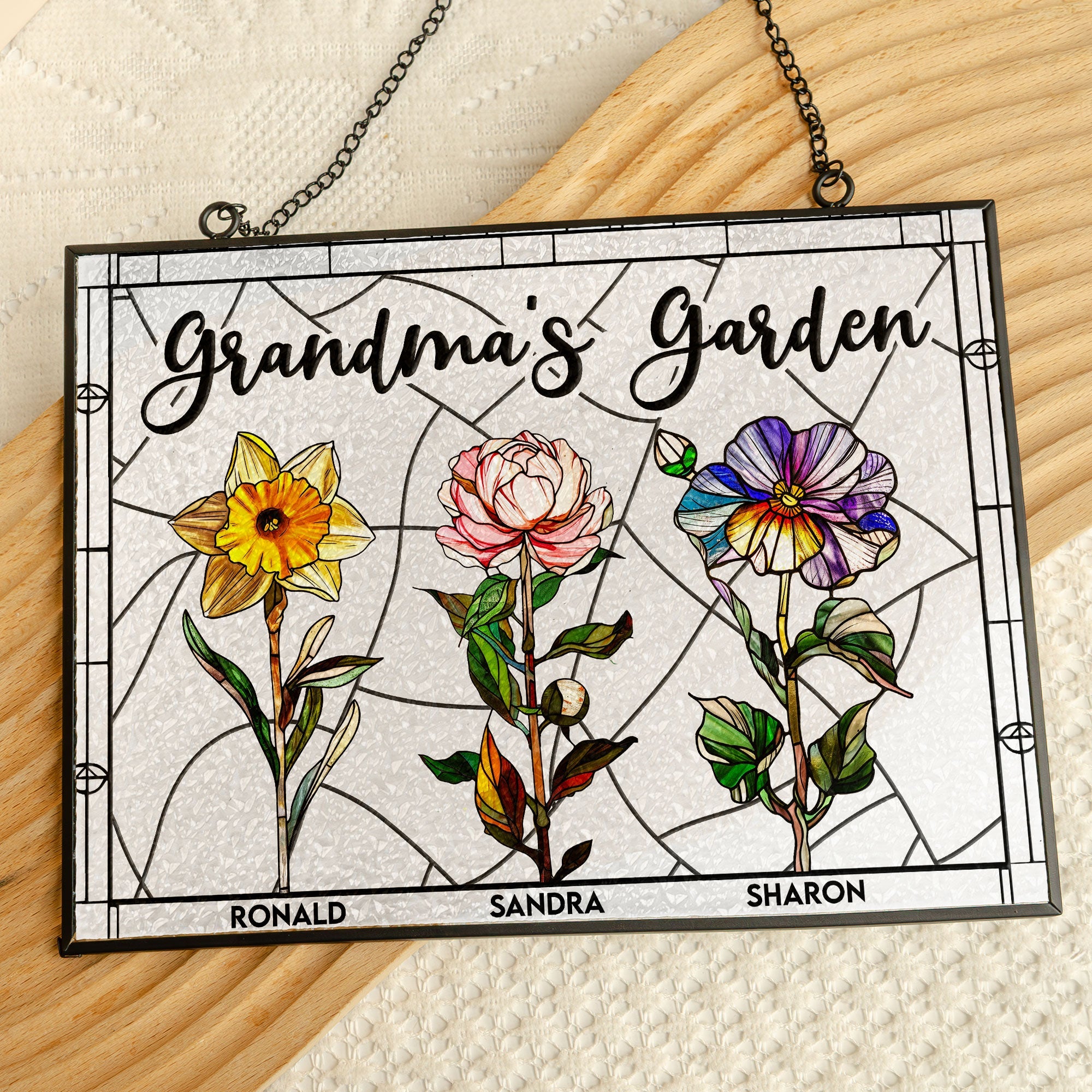 Grandma's Garden - New Version - Personalized Stained Glass Suncatcher - Gift For Grandma