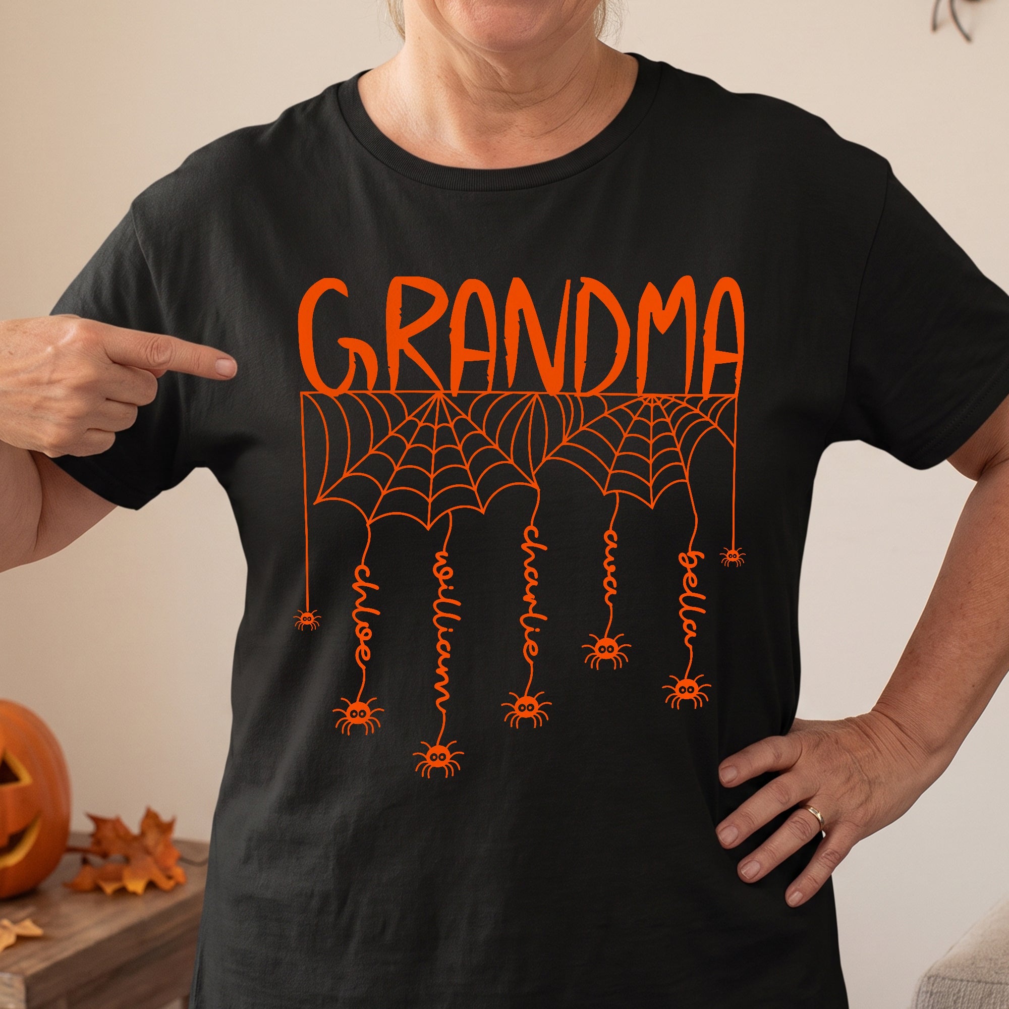 Personalized Grandma Spooky Spider Web Halloween Shirt