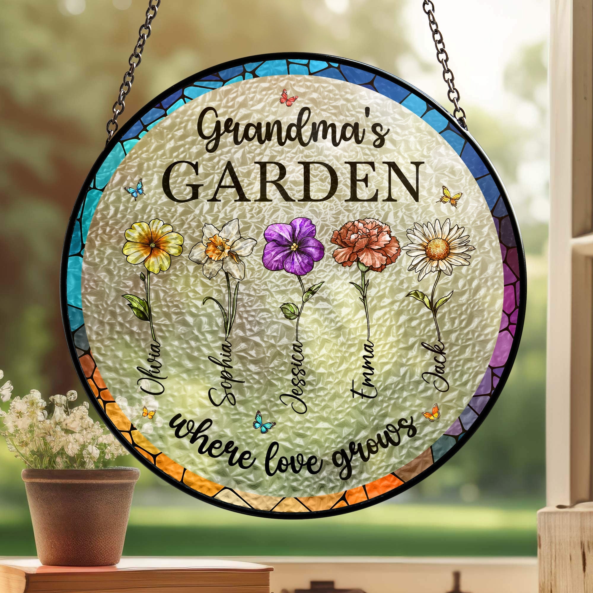 Grandma's Garden Where Love Grows - Personalized Window Hanging Suncatcher