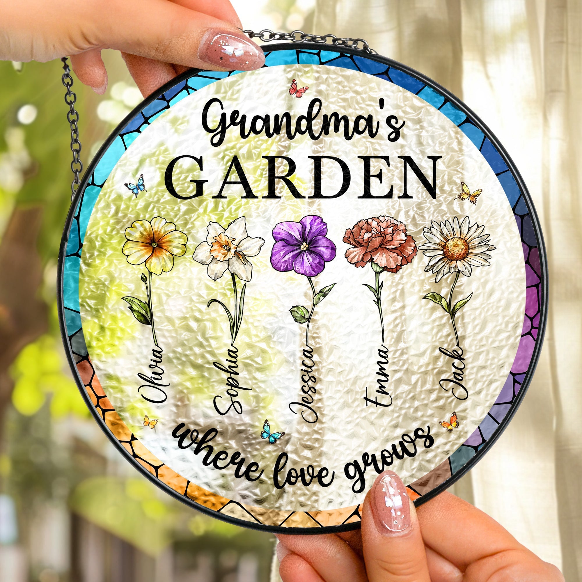 Grandma's Garden Where Love Grows - Personalized Window Hanging Suncatcher