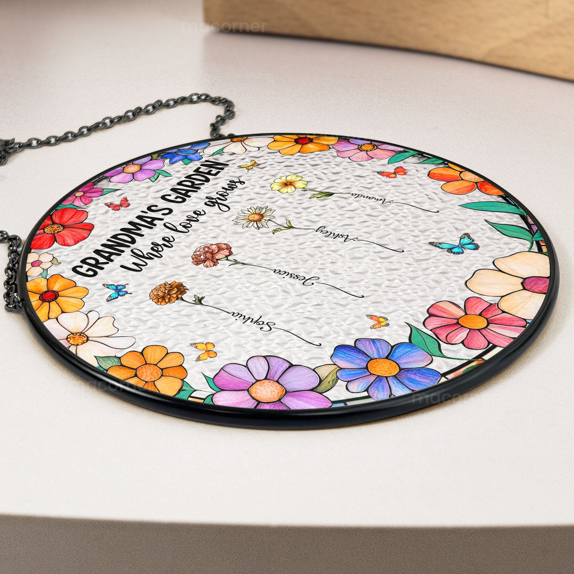 Grandma's Garden Ver 2 - Personalized Stained Glass Window Hanging Suncatcher Ornament