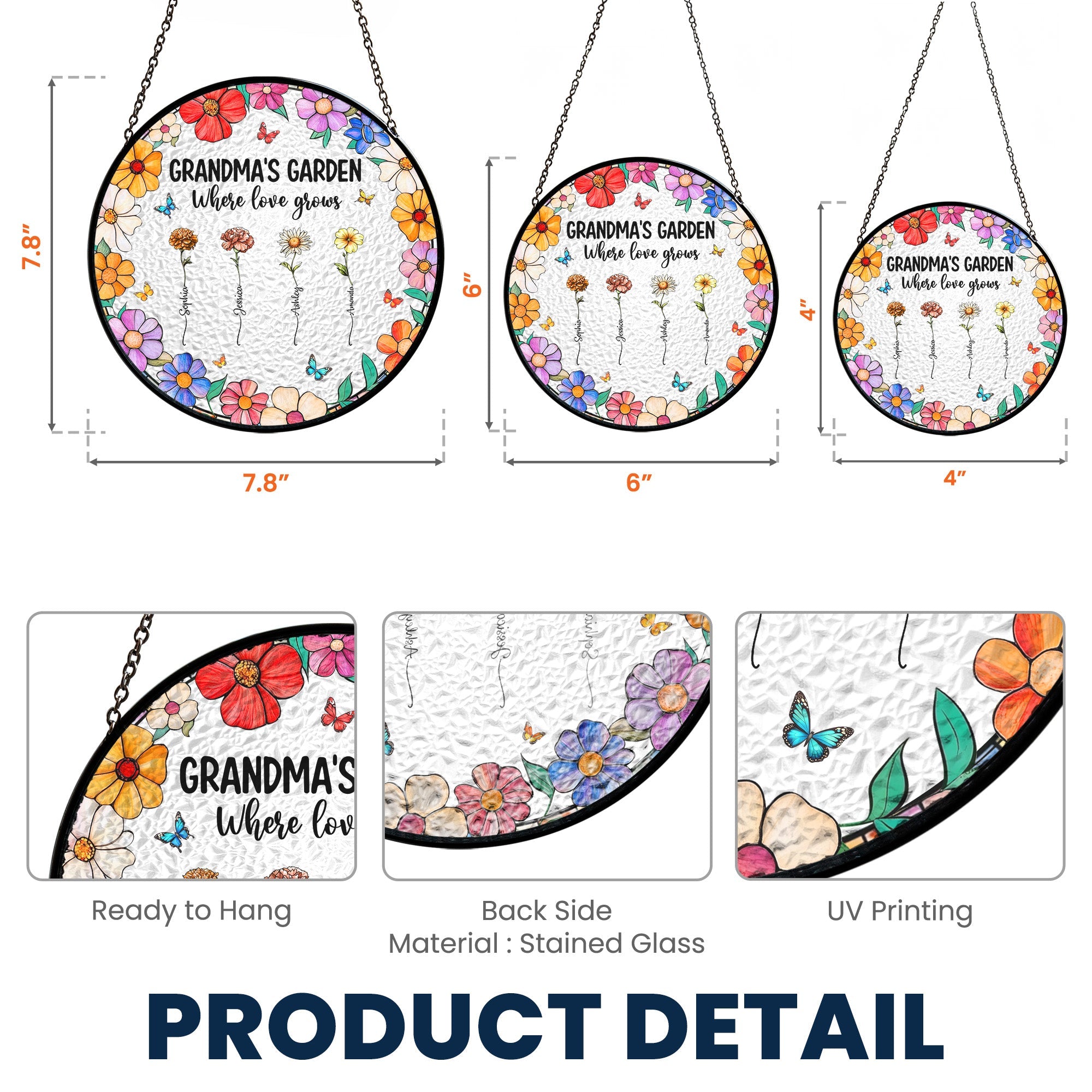 Grandma's Garden Ver 2 - Personalized Stained Glass Window Hanging Suncatcher Ornament