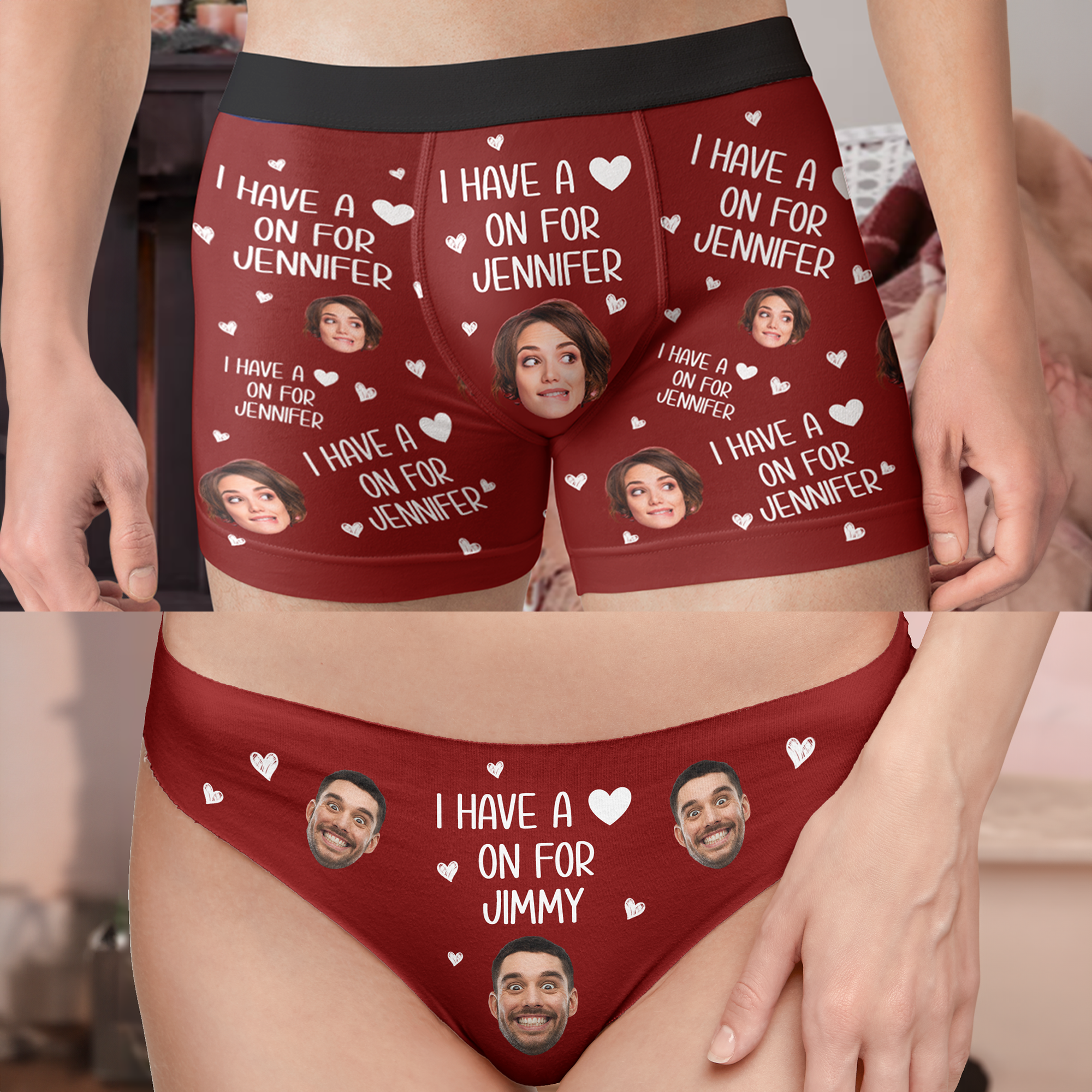 I Have A Heart On For - Personalized Photo Couple Matching Underwear