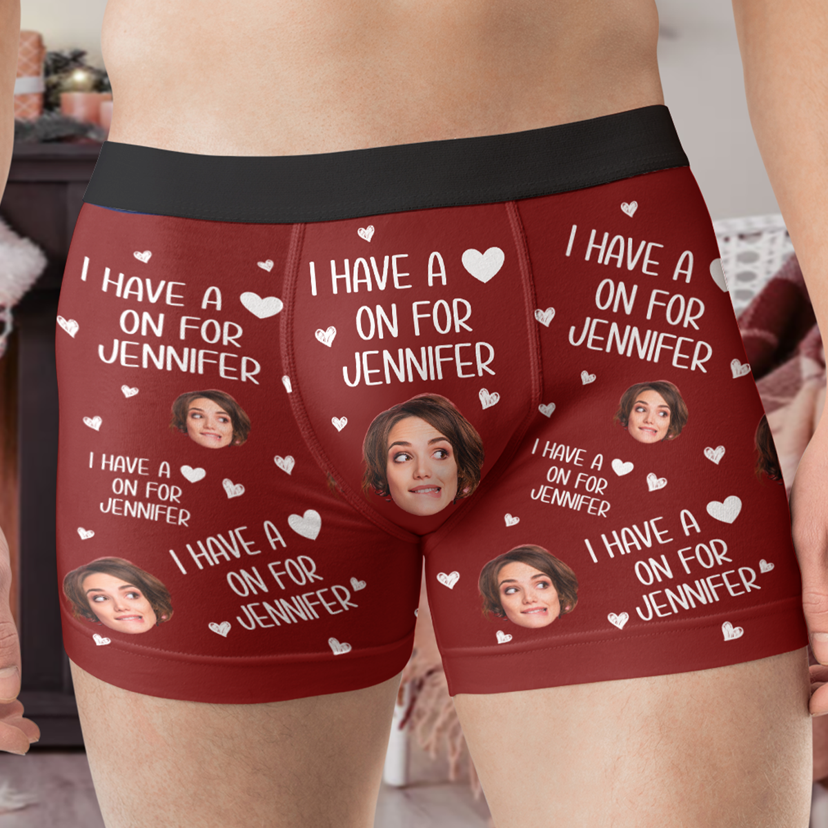 I Have A Heart On For - Personalized Photo Couple Matching Underwear