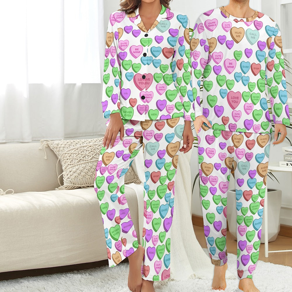 Couples' Matching candy heart sweet valentine message Pajama Set