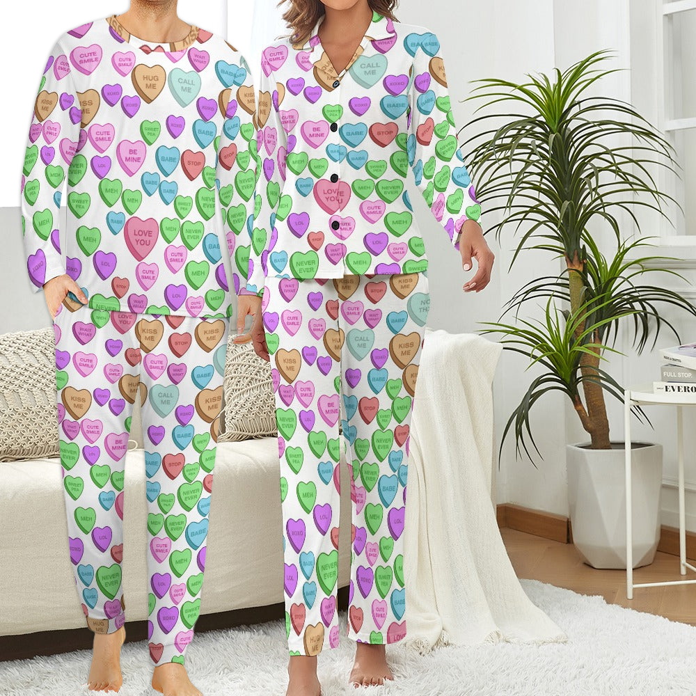 Couples' Matching candy heart sweet valentine message Pajama Set