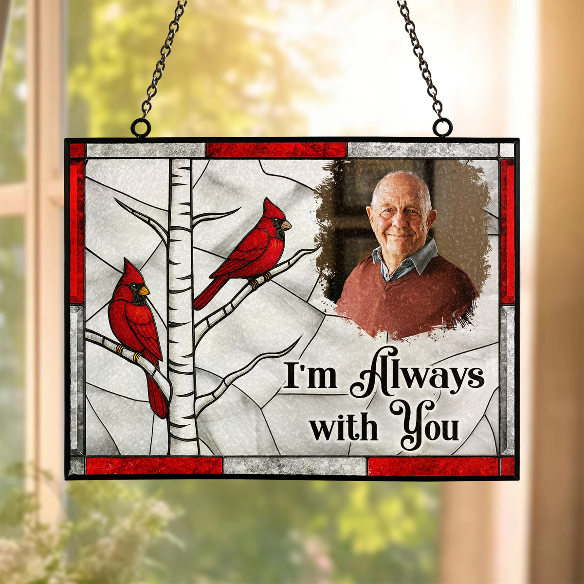 I'm Always With You Memorial Gift - Personalized Photo Stained Glass Suncatcher