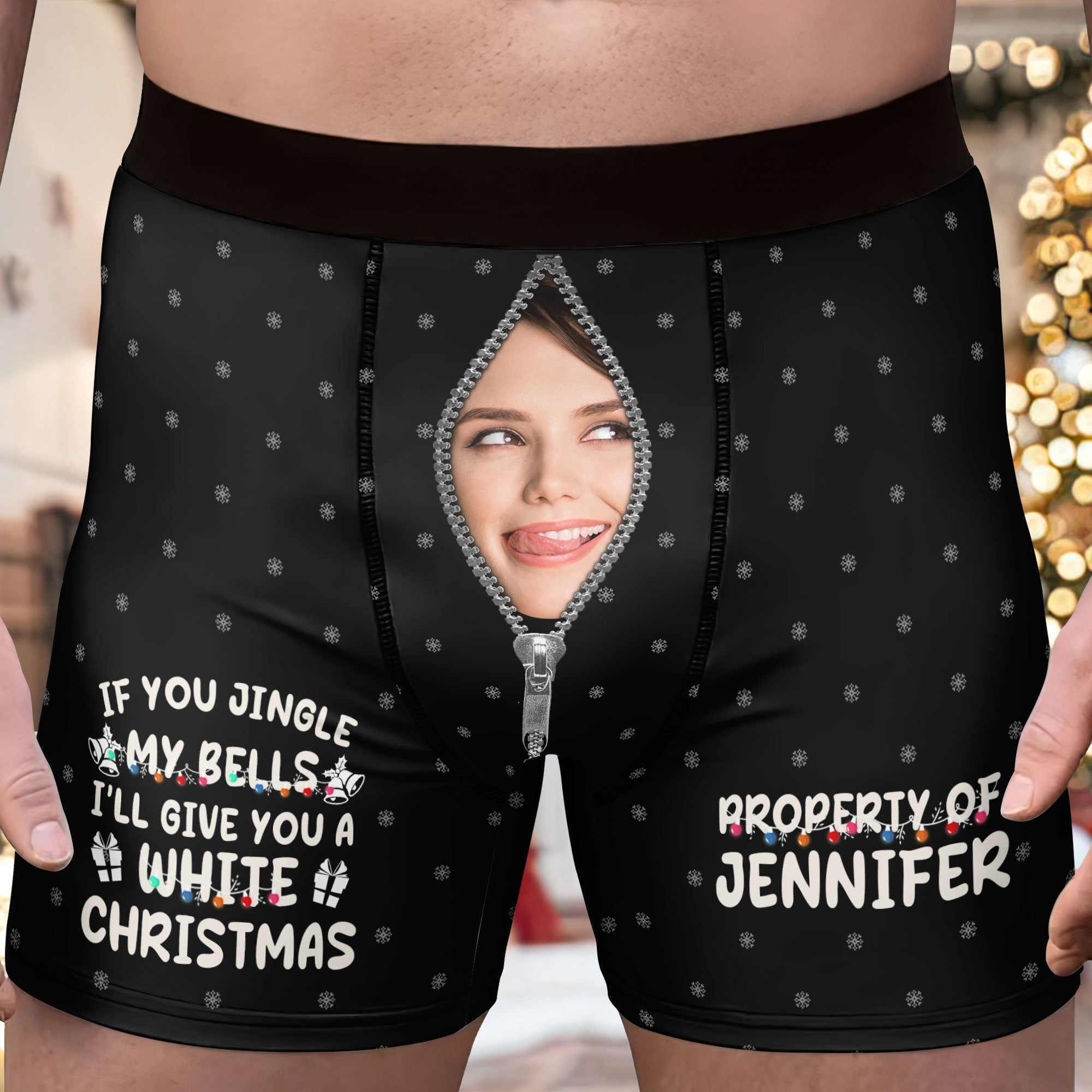 Personalized Photo Men's Boxer Briefs – Funny White Christmas Message