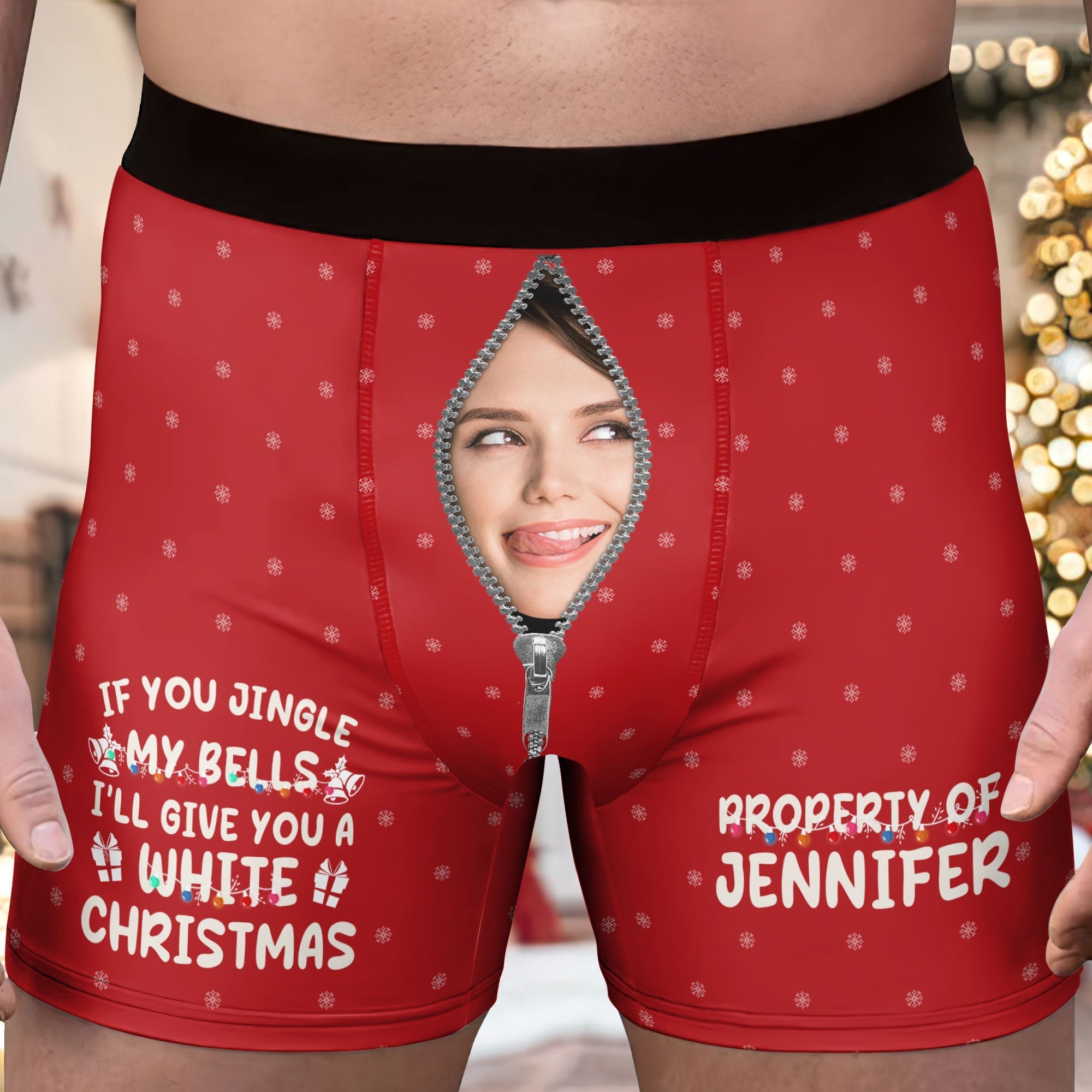 Personalized Photo Men's Boxer Briefs – Funny White Christmas Message