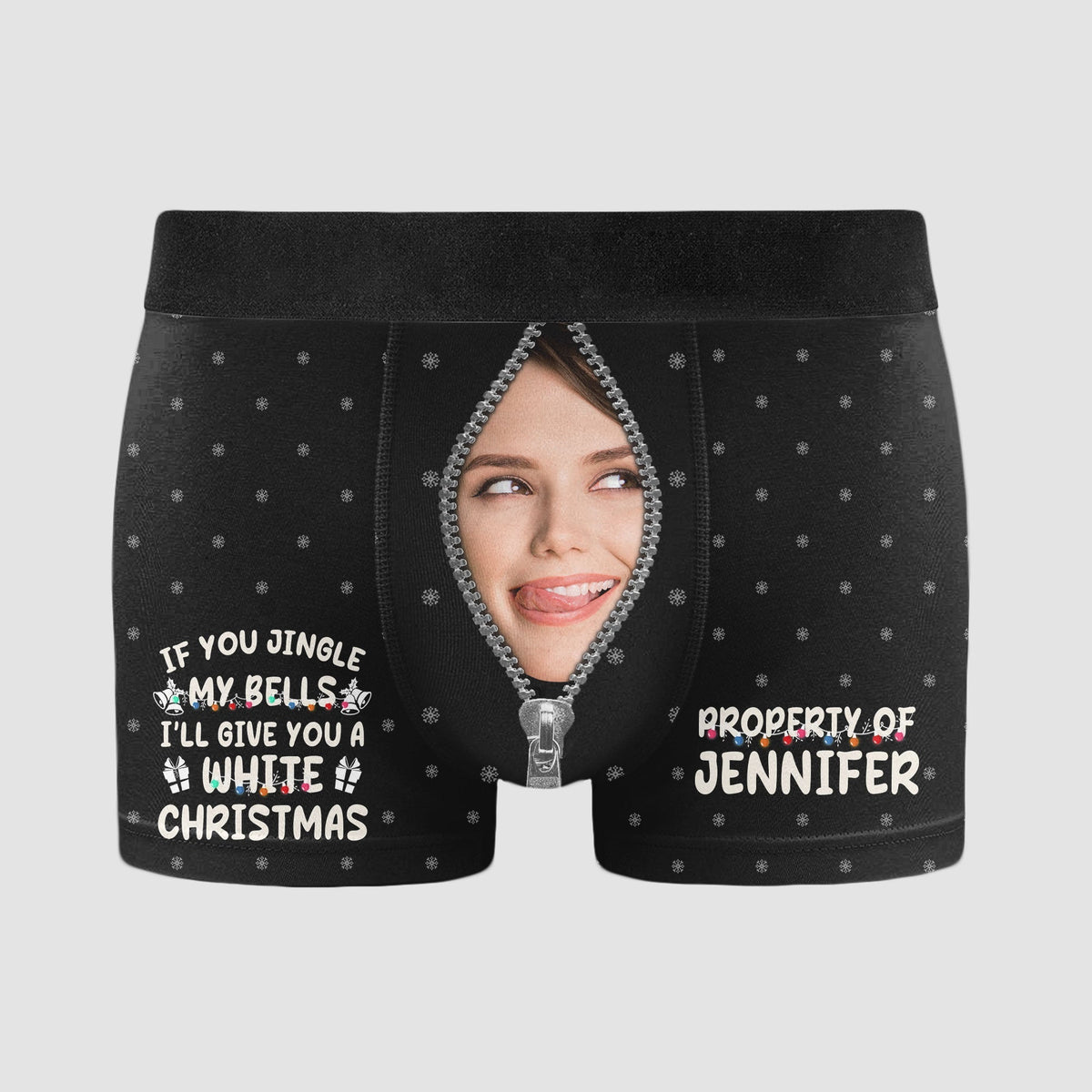 Personalized Photo Men's Boxer Briefs – Funny White Christmas Message