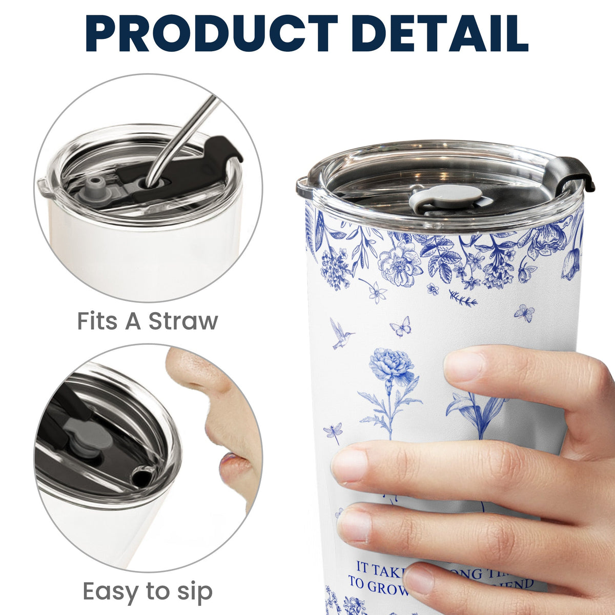 It Takes A Long Time To Grow An Old Friend Custom Birth Flower Toile De Jouy - Personalized Tumbler Cup - Gift For Friend