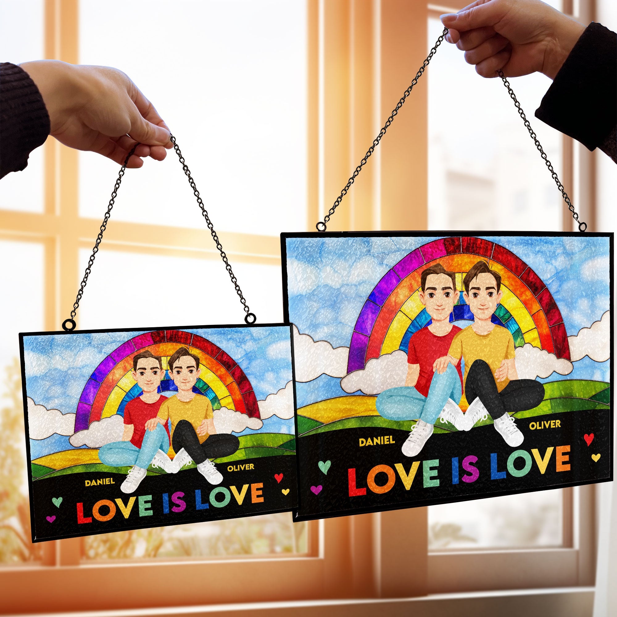 Love Is Love - Personalized Stained Glass Suncatcher