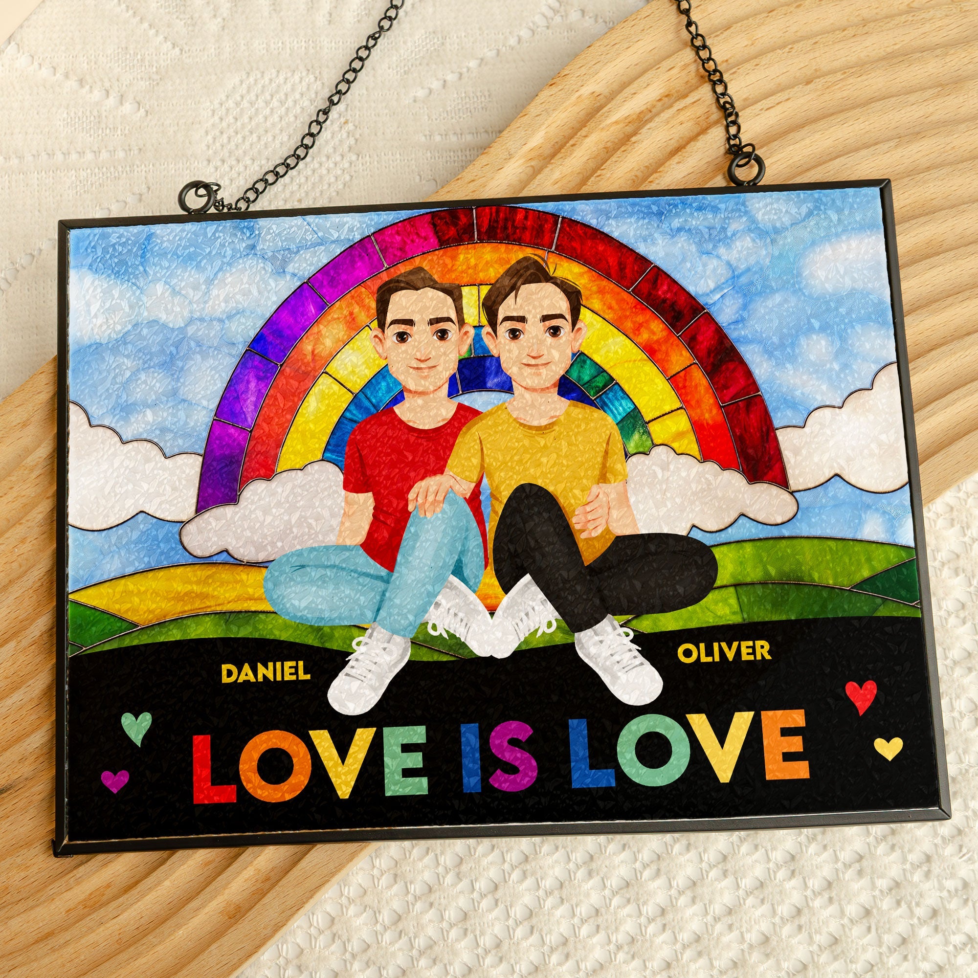 Love Is Love - Personalized Stained Glass Suncatcher