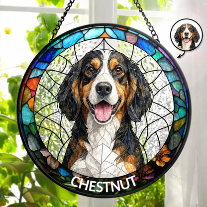 Custom Photo Portrait Dog Cat Family - Personalized Stained Glass Window Hanging Suncatcher