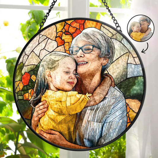 Personalized Photo Portrait Stained Glass Suncatcher Window Hanging – Family Gift