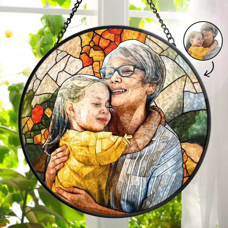 Personalized Photo Portrait Stained Glass Suncatcher Window Hanging – Family Gift
