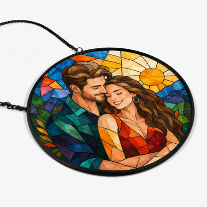 Custom Photo Family Portrait Stained Glass Suncatcher Window Hanging