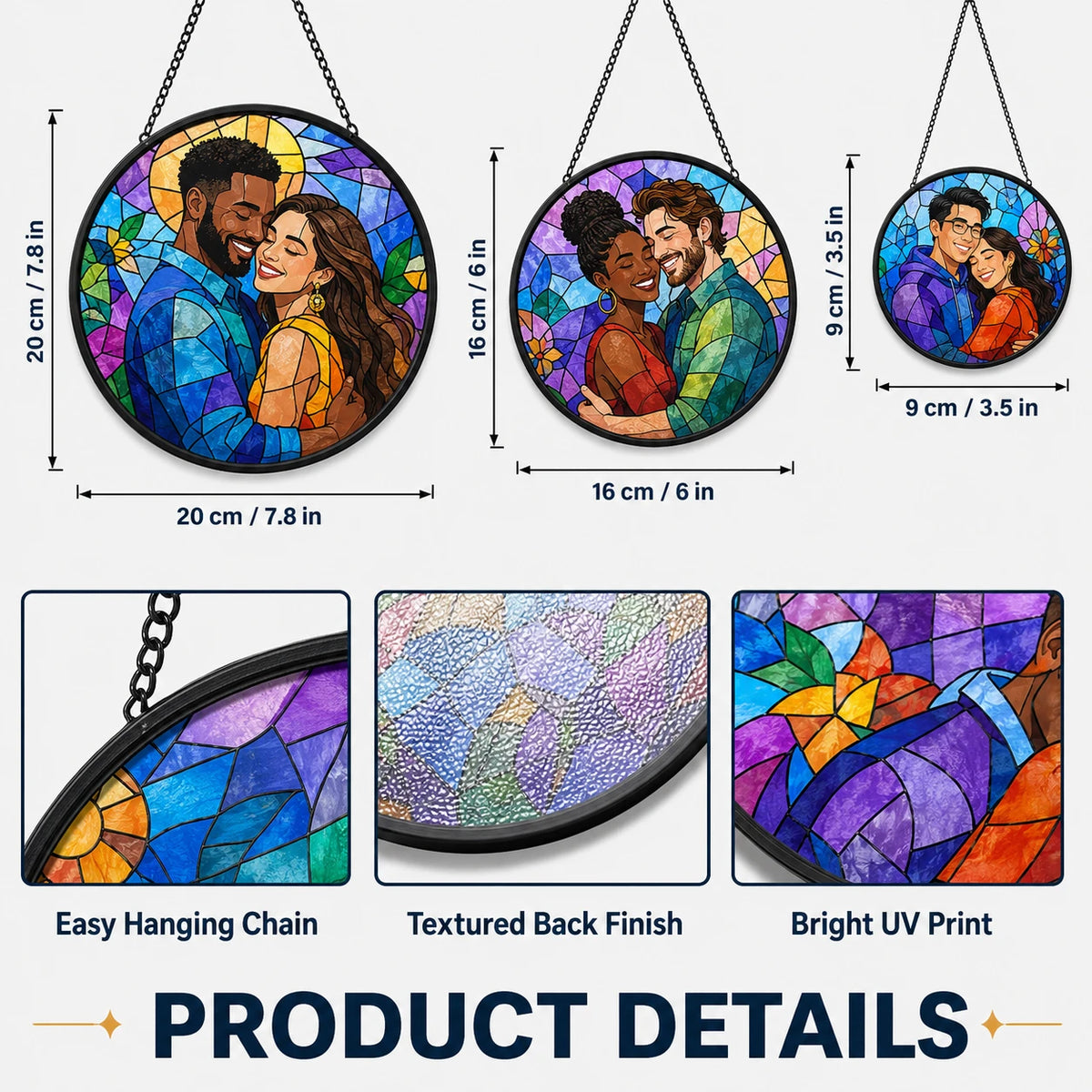 Custom Photo Family Portrait Stained Glass Suncatcher Window Hanging