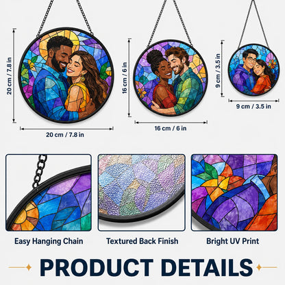 Custom Photo Family Portrait Stained Glass Suncatcher Window Hanging