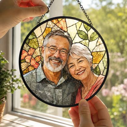 Custom Photo Family Portrait Stained Glass Suncatcher Window Hanging