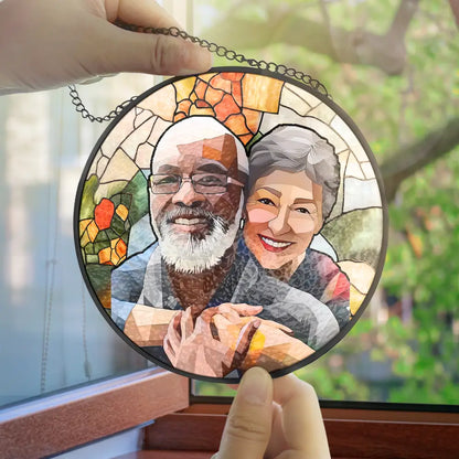 Personalized Photo Portrait Stained Glass Suncatcher Window Hanging – Family Gift