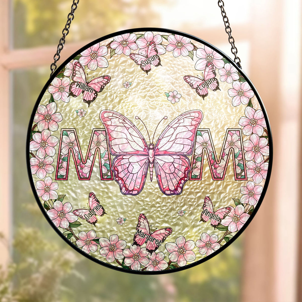 Mom Gifts Butterflies - Personalized Stained Glass Window Hanging Suncatcher