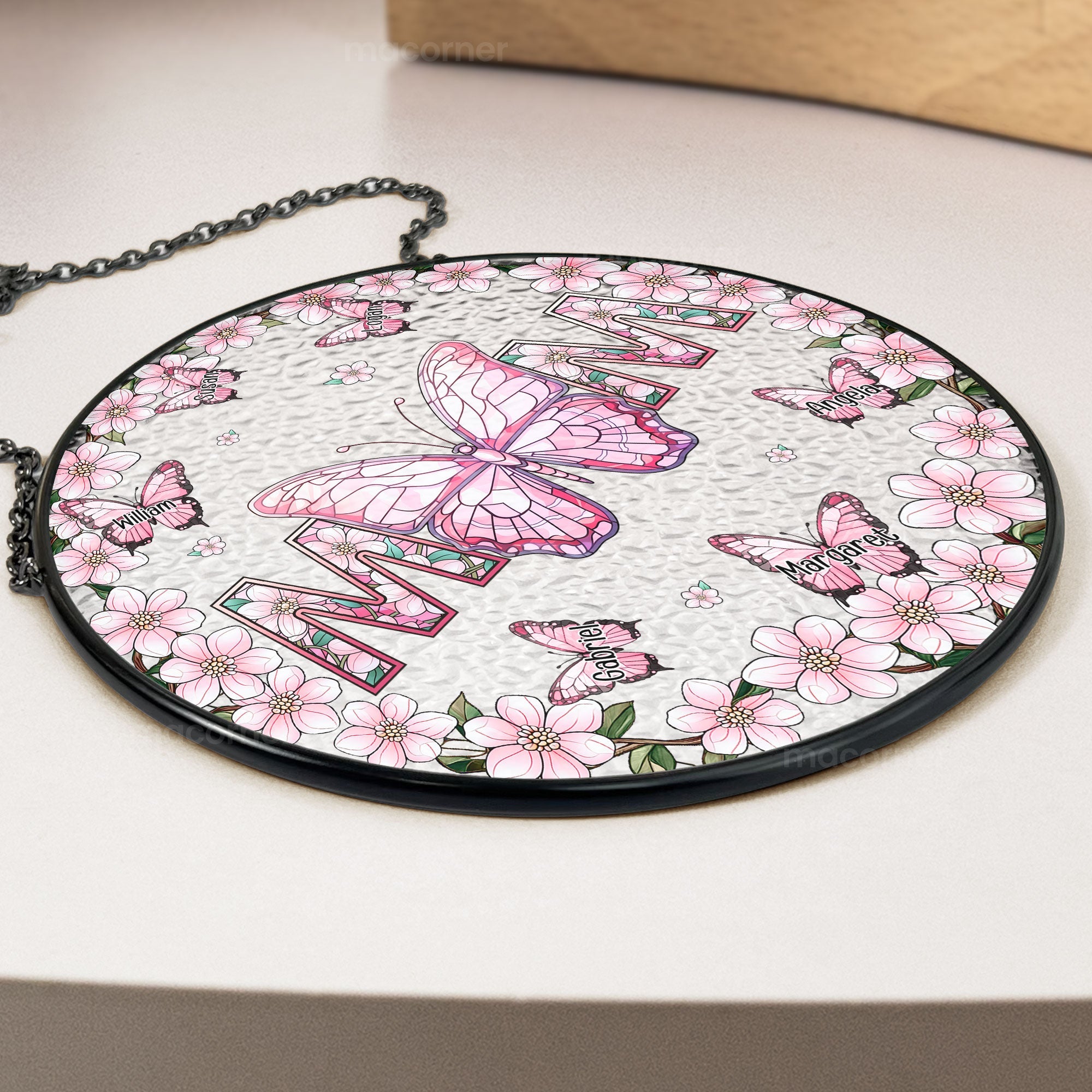 Mom Gifts Butterflies - Personalized Stained Glass Window Hanging Suncatcher