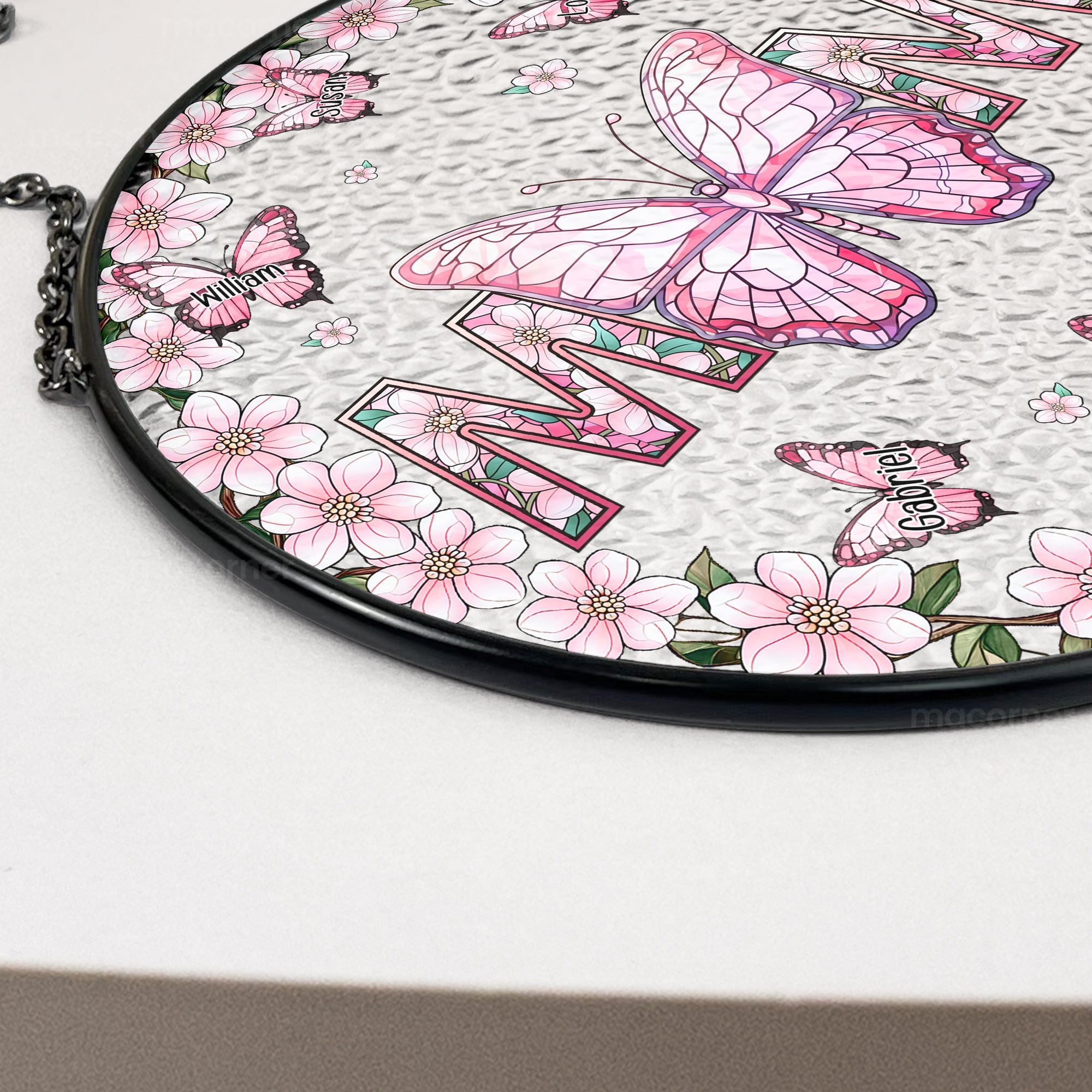 Mom Gifts Butterflies - Personalized Stained Glass Window Hanging Suncatcher